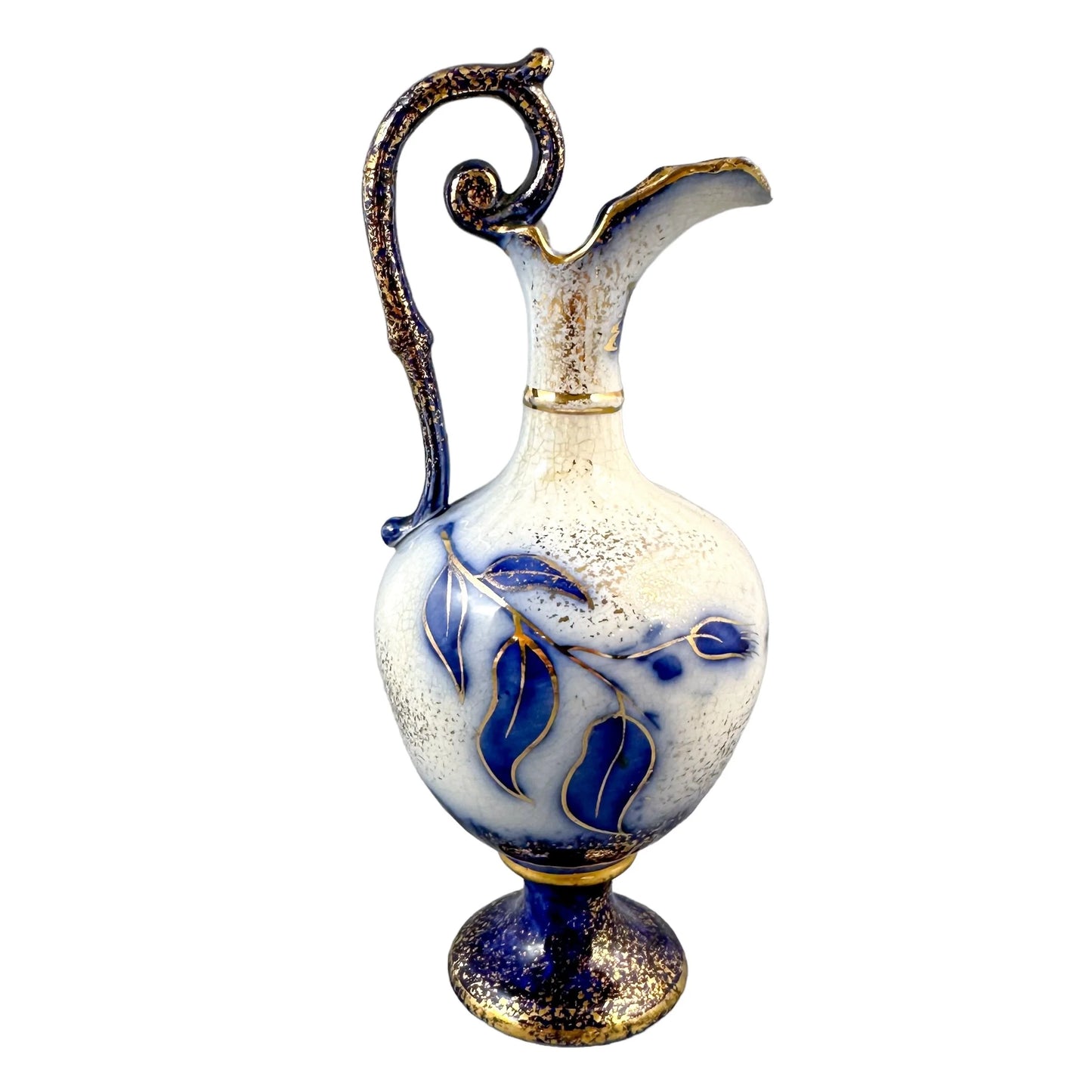 Art Nouveau cobalt blue amphora shaped porcelain pitcher