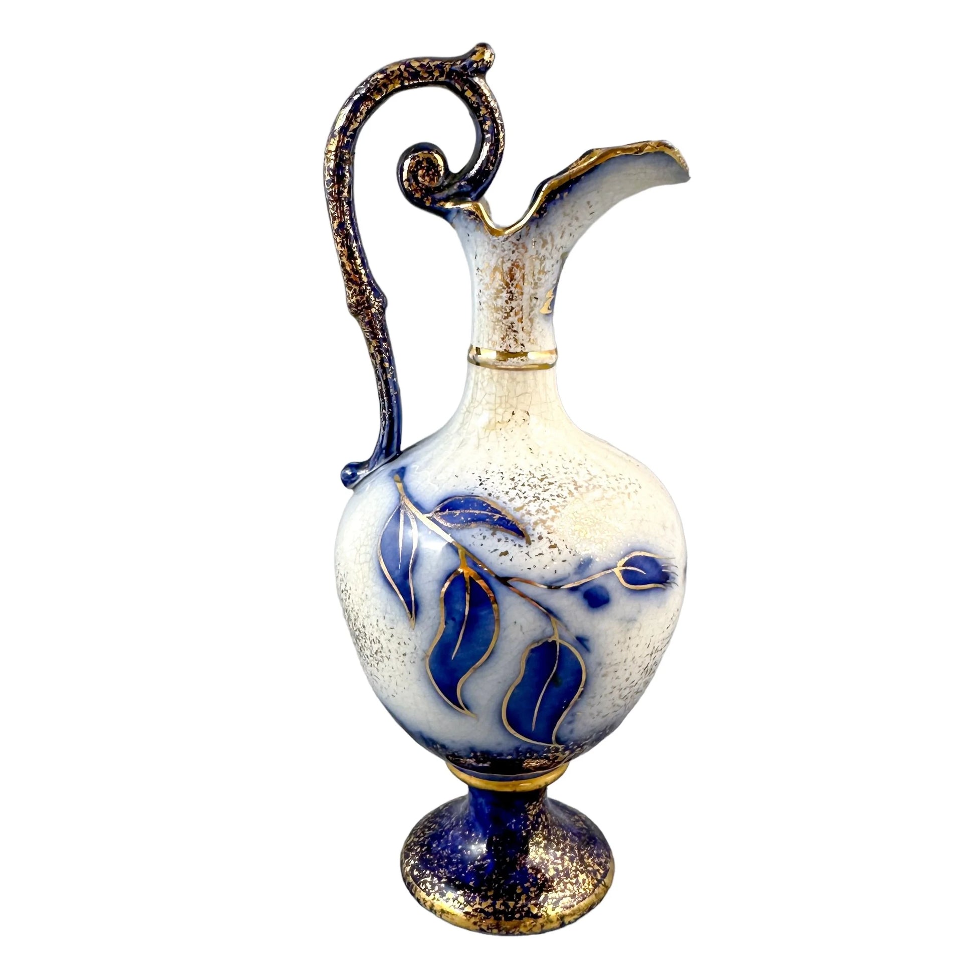 Art Nouveau cobalt blue amphora shaped porcelain pitcher