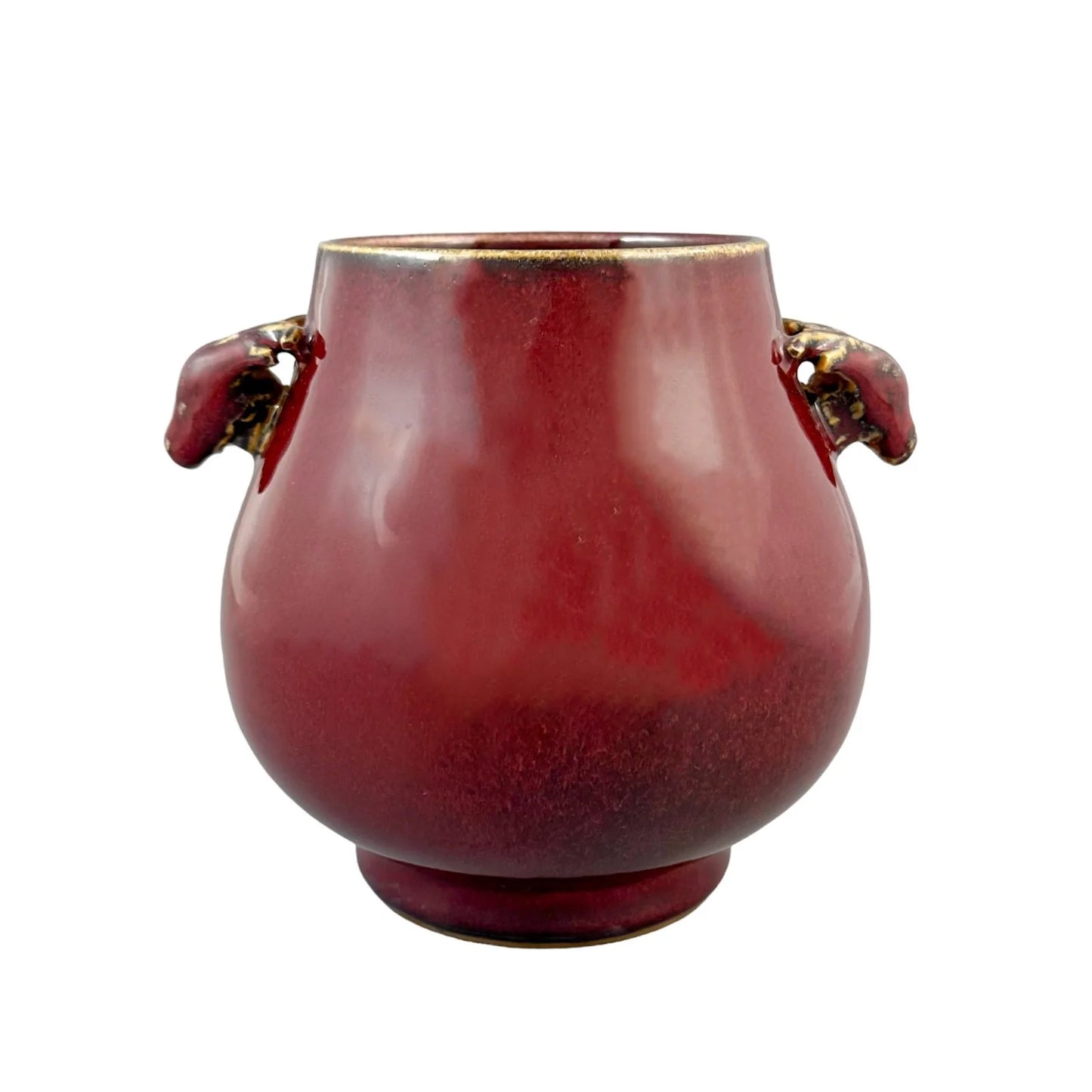 19th Century Qing dynasty sang de boeuf Hu form vase with deer head handles
