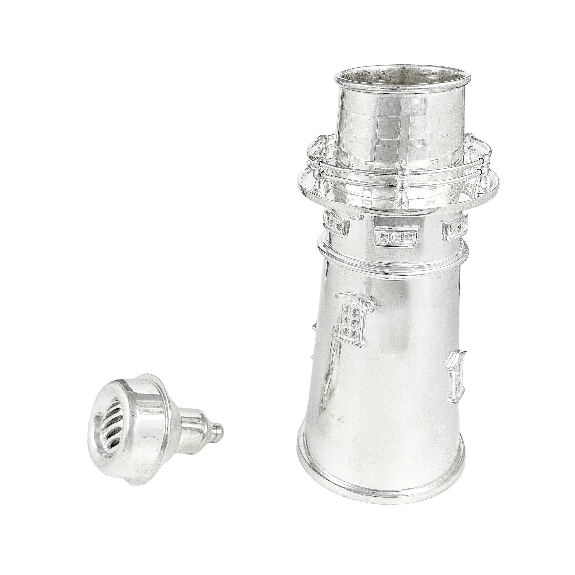 Large Art Deco novelty silver plated Prohibition lighthouse cocktail shaker
