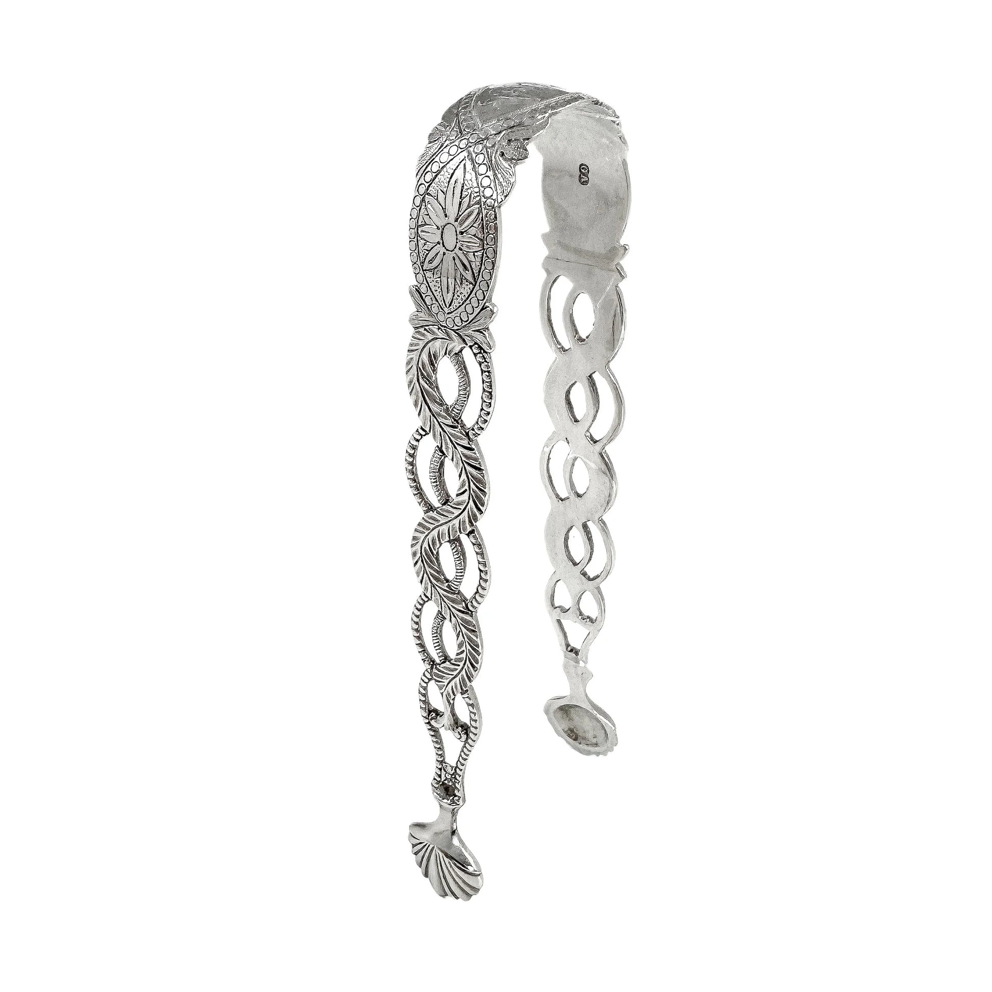 Large Victorian sterling silver sugar tongs with pierced ropework arms and shell terminals