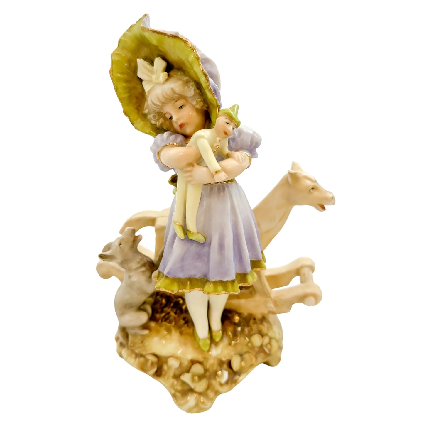 Victorian Ernst Wahliss porcelain figurine, young girl with dog