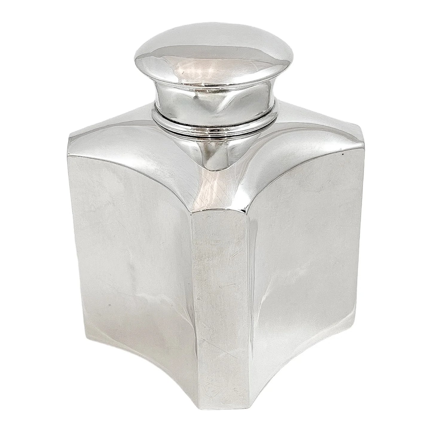 Edwardian sterling silver octagonal tea caddy box with gilt lid