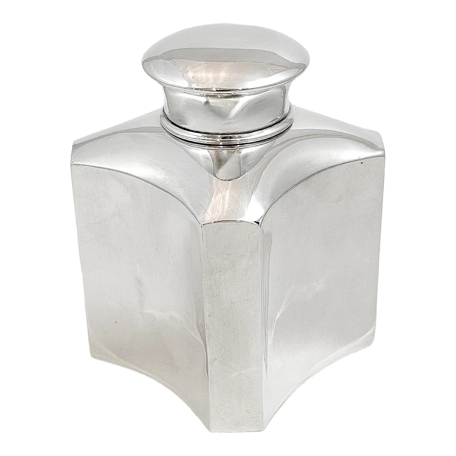 Edwardian sterling silver octagonal tea caddy box with gilt lid
