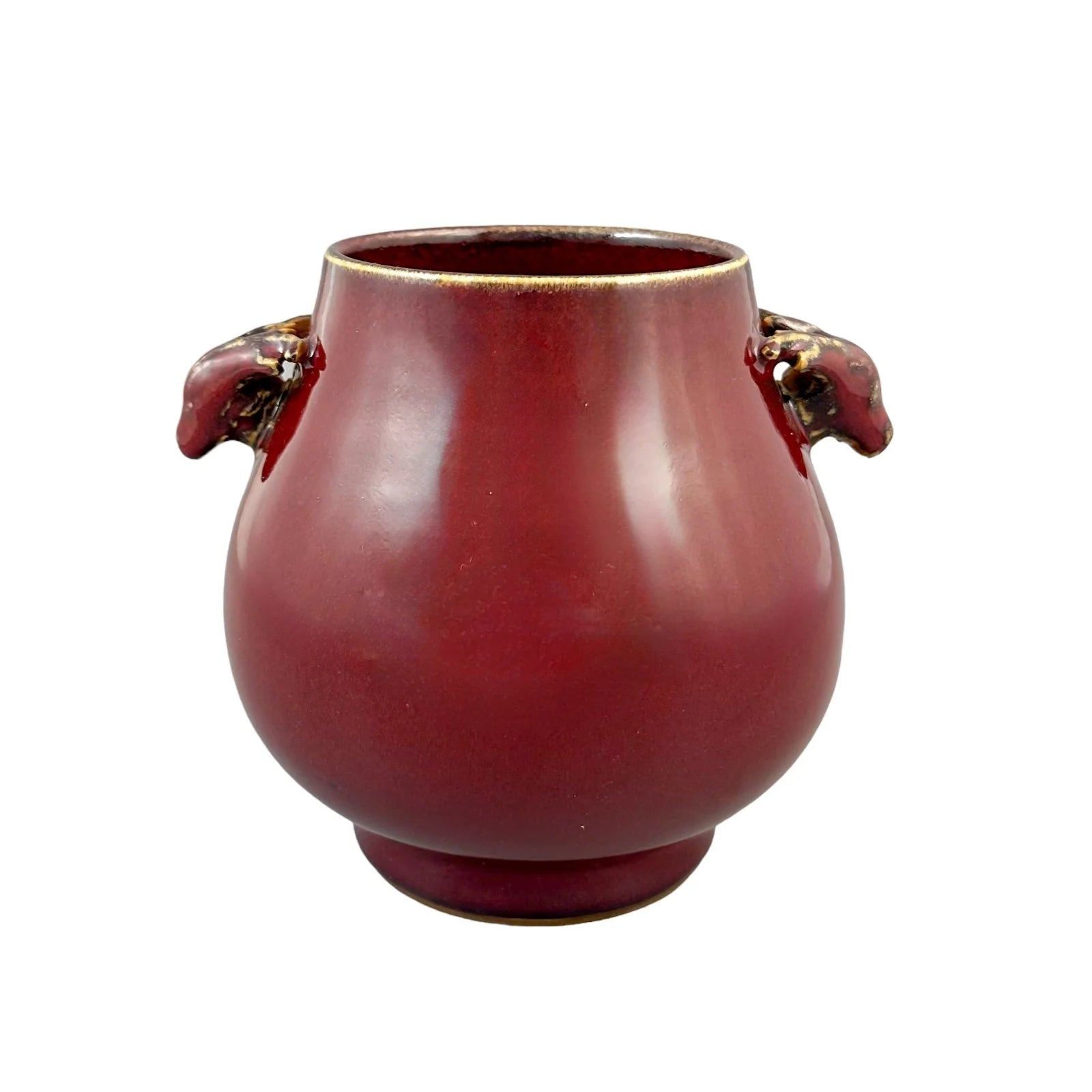 19th Century Qing dynasty sang de boeuf Hu form vase with deer head handles