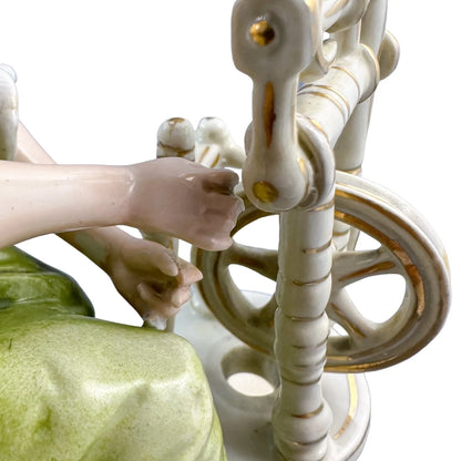Sitzendorf porcelain figurine, "Woman at Spinning Wheel"