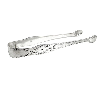 George III sterling silver bright cut sugar tongs