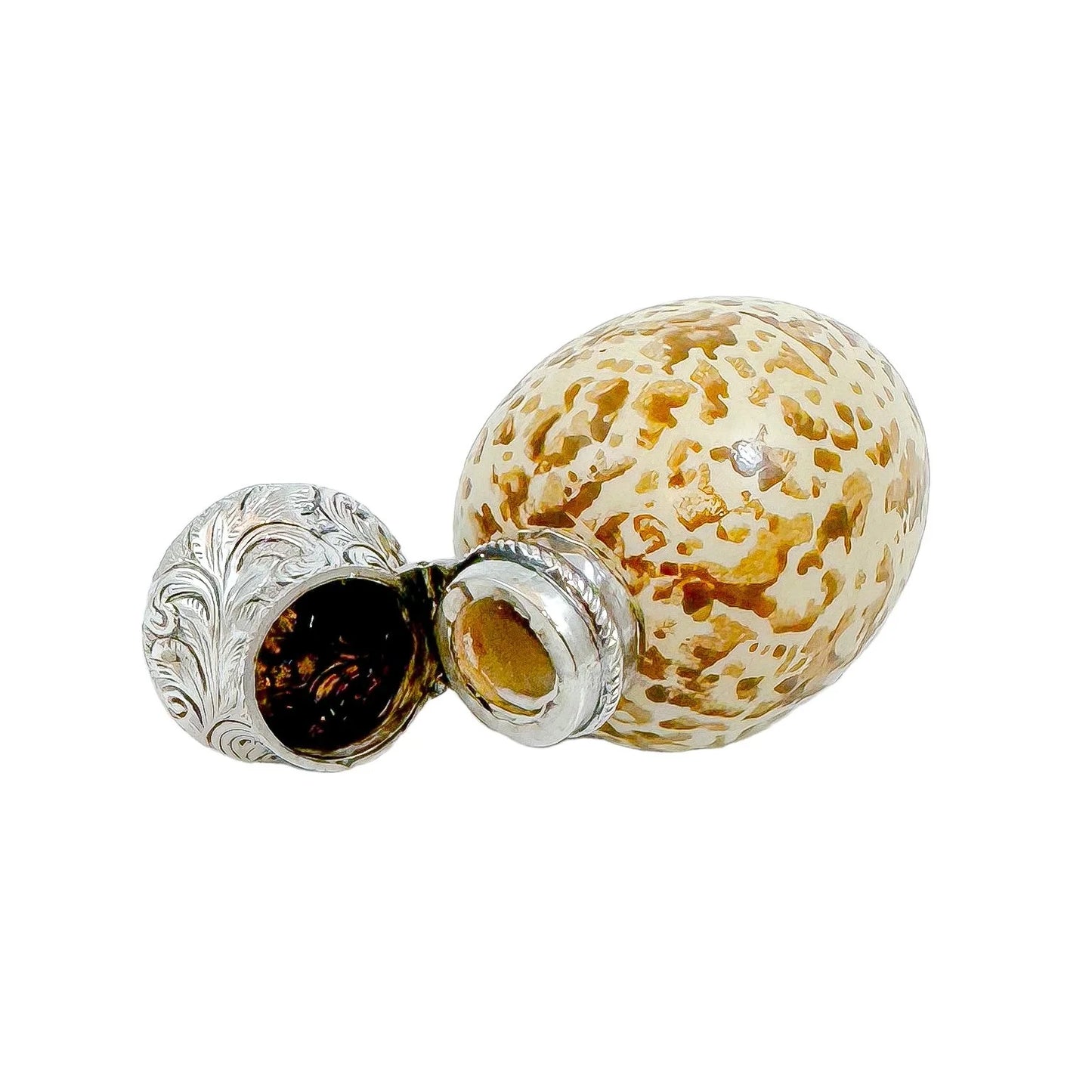Victorian novelty silver and ceramic scent bottle in the form of bird's egg