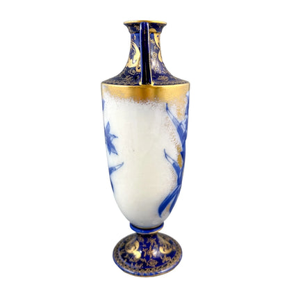 Victorian Royal Doulton two handled Art Nouveau cobalt urn vase in Blue Daffodil pattern