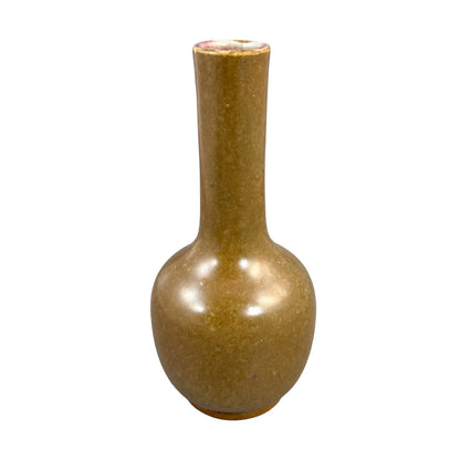 19th century Chinese tea dust glaze vase with long neck and bulbous belly