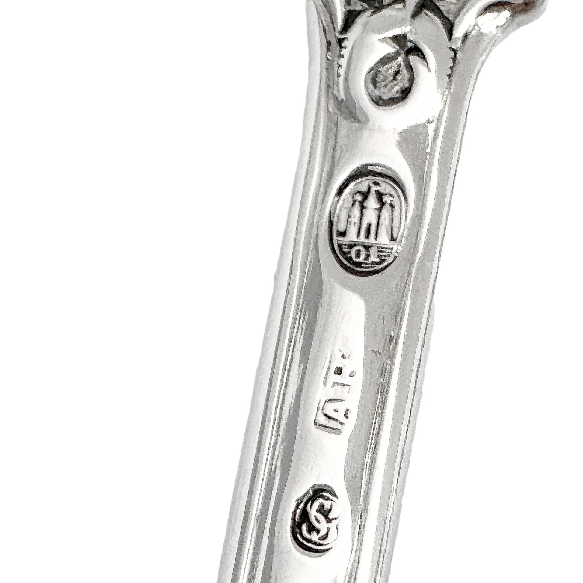 Danish solid silver pair dessert spoons with rich foliate design