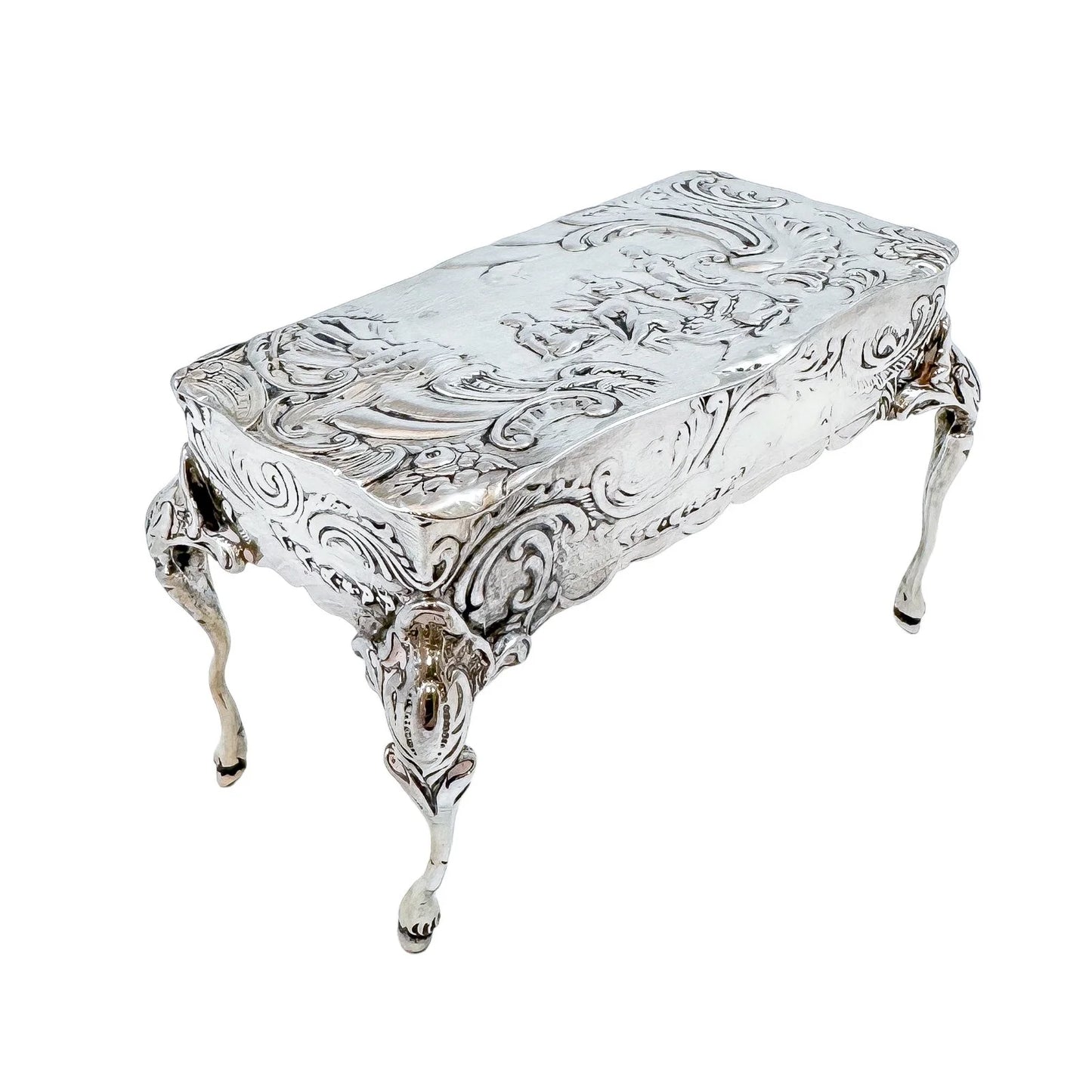 19th century Neoclassical imported Hanau silver miniature table dresser ring / trinket box