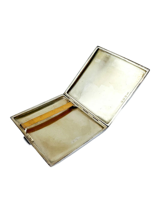 Large Art Deco George V engine-turned cigarette case with gold washed interior