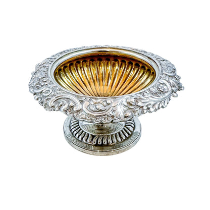 Pair of George III sterling silver gilt pedestal open salts, Rebecca Emes (rare woman silversmith)