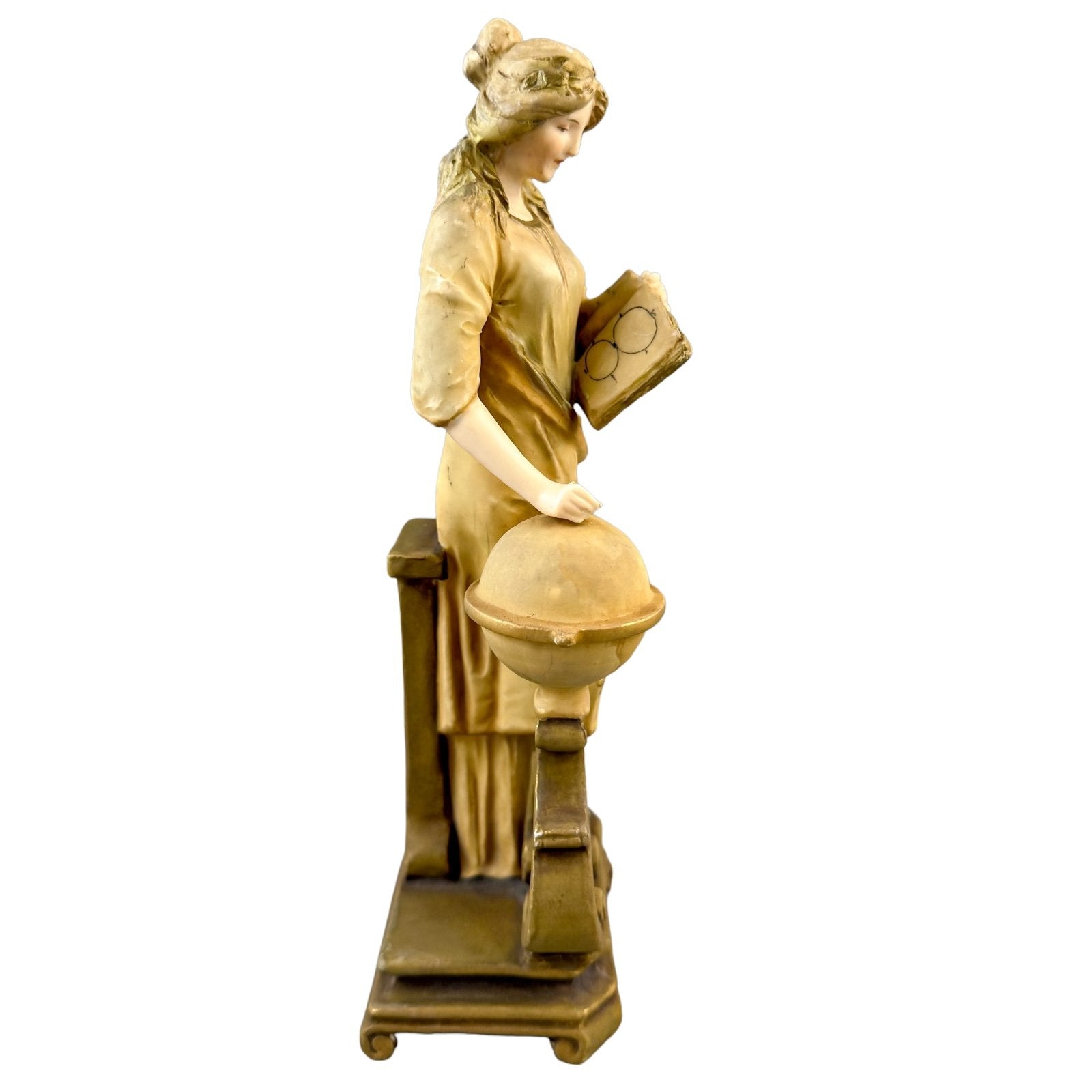 Art Nouveau Turn Wein porcelain figurine of young woman, allegory of "Geography"