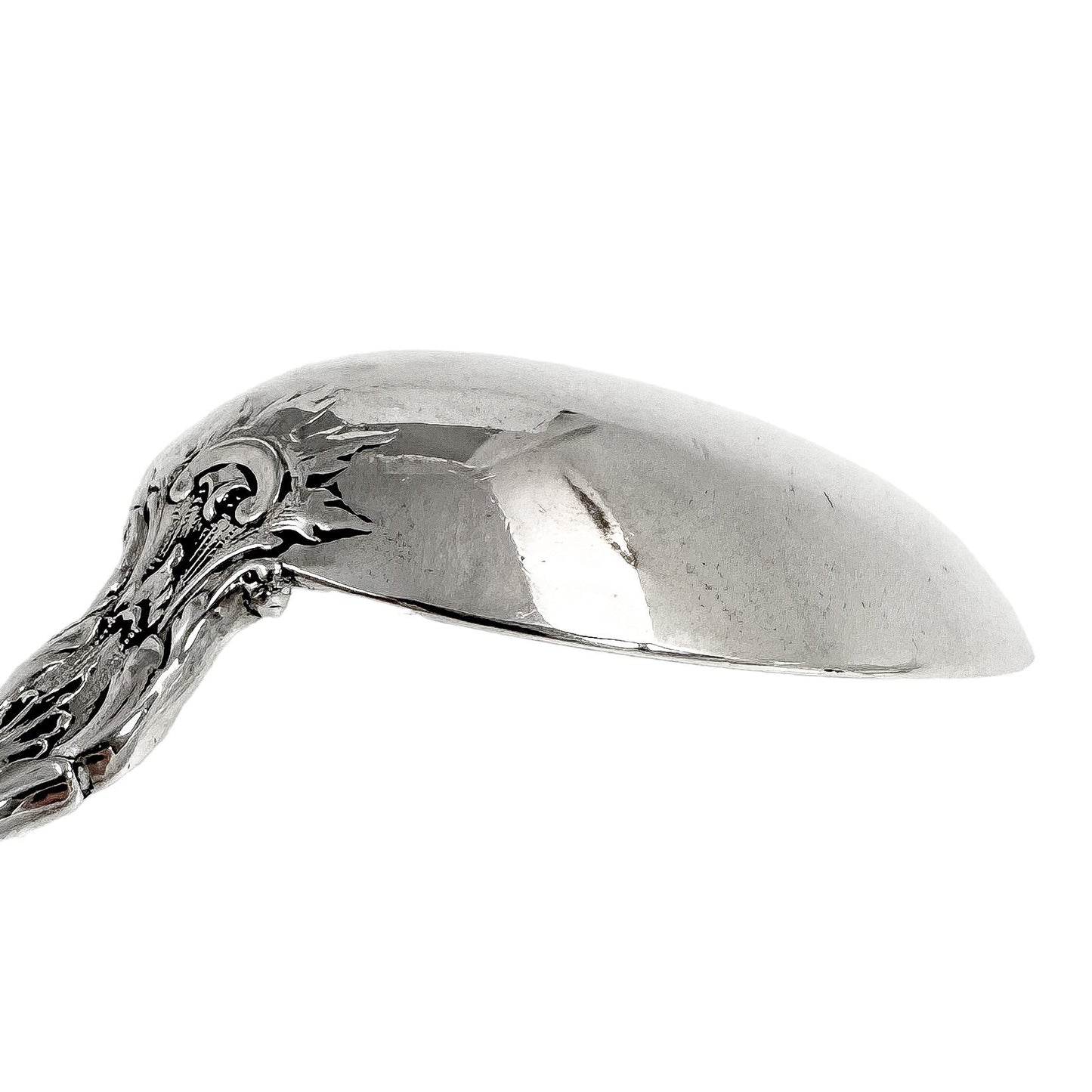 Danish solid silver pair dessert spoons with rich foliate design