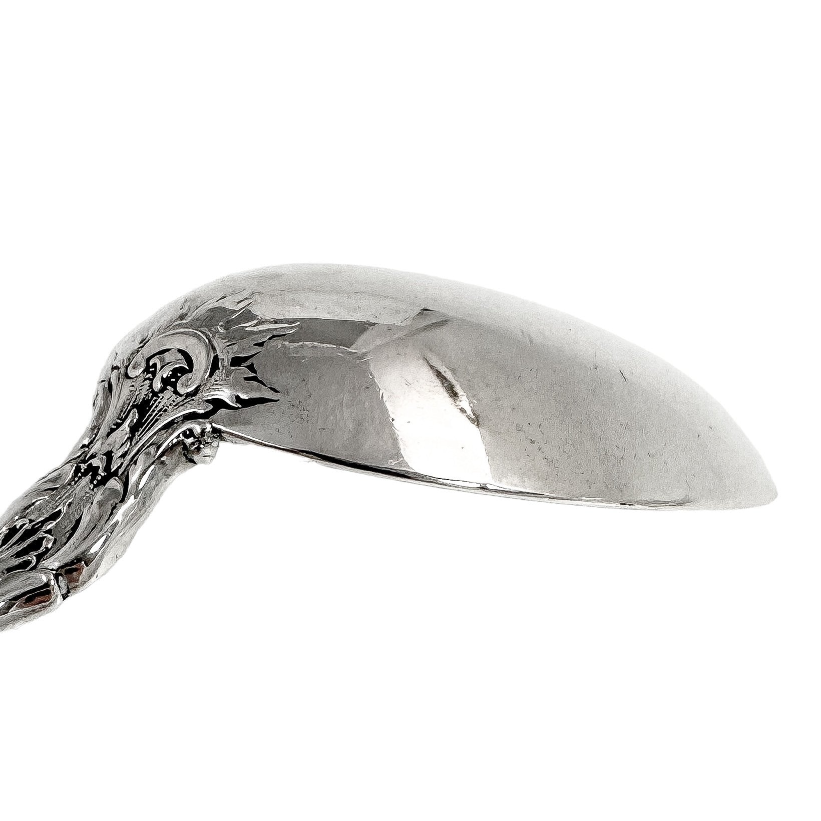 Danish solid silver pair dessert spoons with rich foliate design