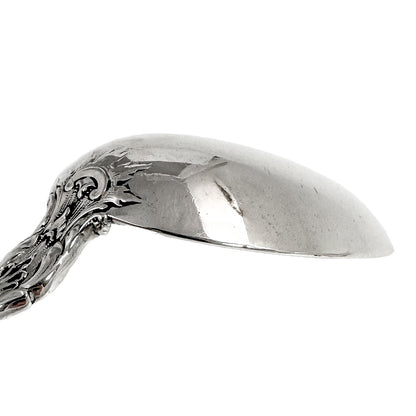 Danish solid silver pair dessert spoons with rich foliate design