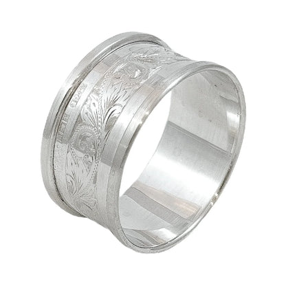 Vintage boxed sterling silver napkin ring with Art Nouveau motif and vacant cartouche