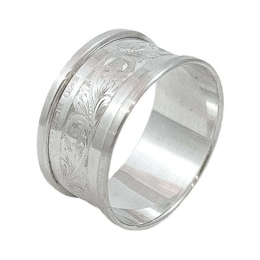 Vintage boxed sterling silver napkin ring with Art Nouveau motif and vacant cartouche