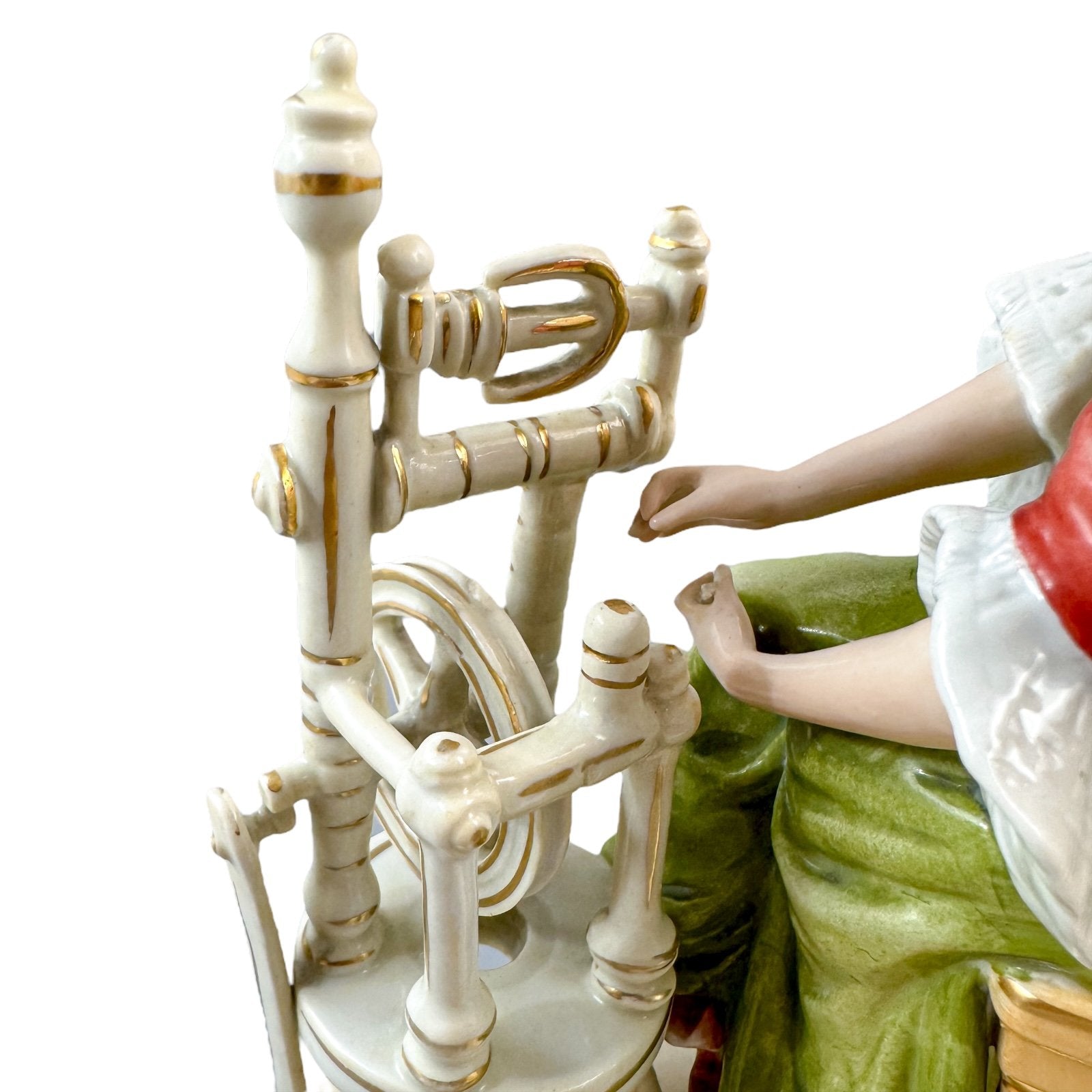 Sitzendorf porcelain figurine, "Woman at Spinning Wheel"