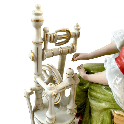 Sitzendorf porcelain figurine, "Woman at Spinning Wheel"