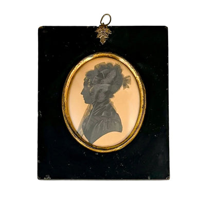 Georgian cut out silhouette portrait miniature of woman in bonnet