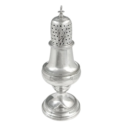 George III sterling baluster caster / pepper pot with beaded border