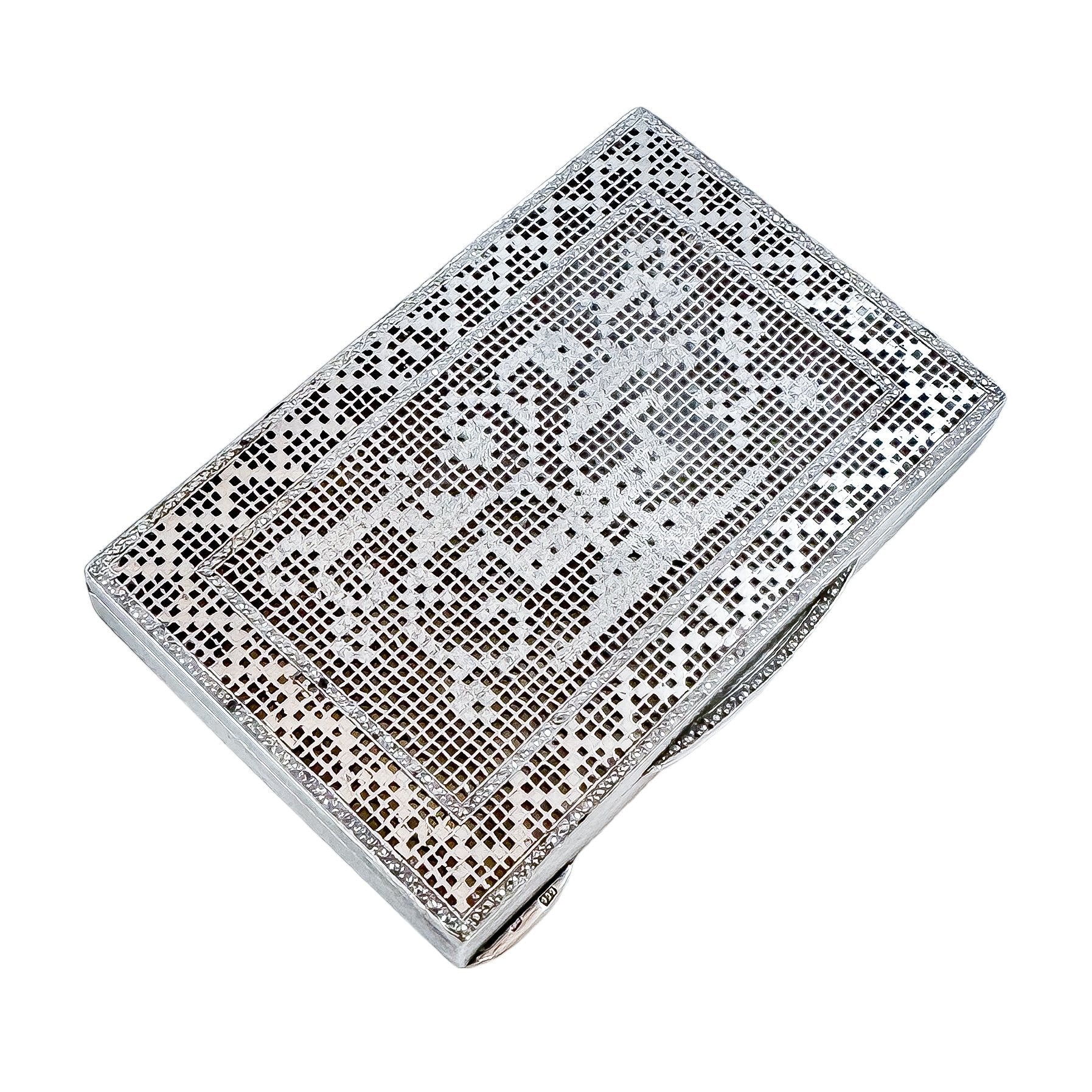 German Art Deco silver and marcasite "embroidered" card case