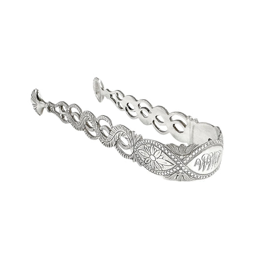 Large Victorian sterling silver sugar tongs with pierced ropework arms and shell terminals