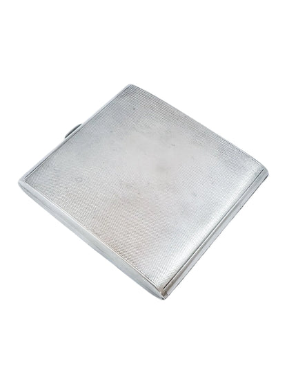 Large Art Deco George V engine-turned cigarette case with gold washed interior