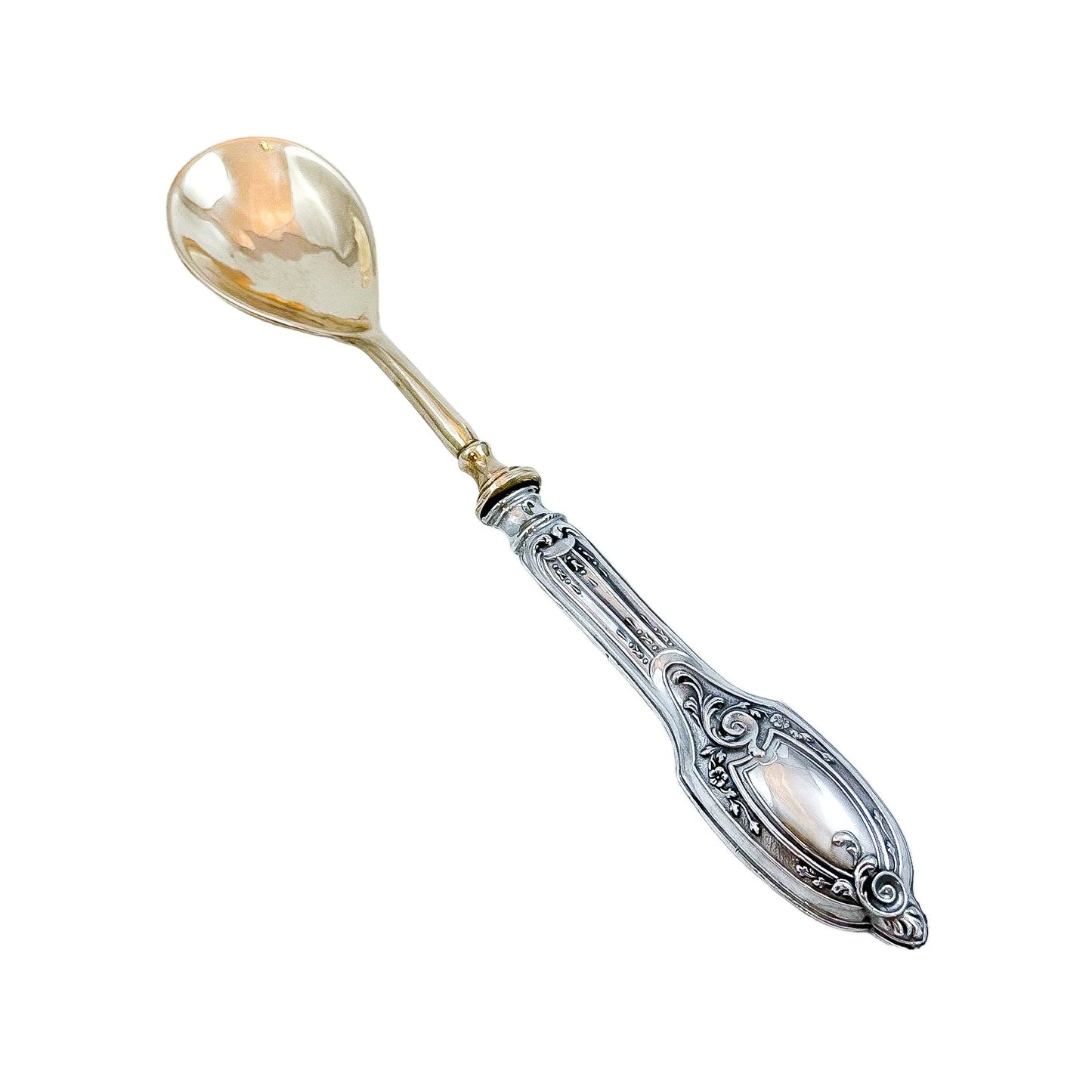 Cased 1940's Portuguese silver salad serving fork and spoon in original presentation box