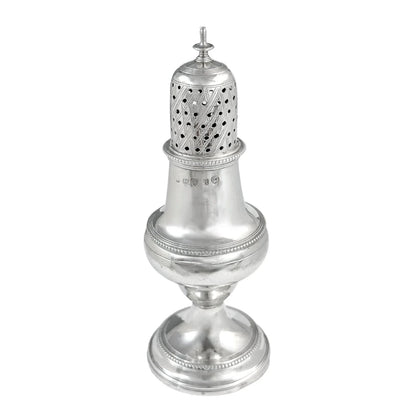 George III sterling baluster caster / pepper pot with beaded border