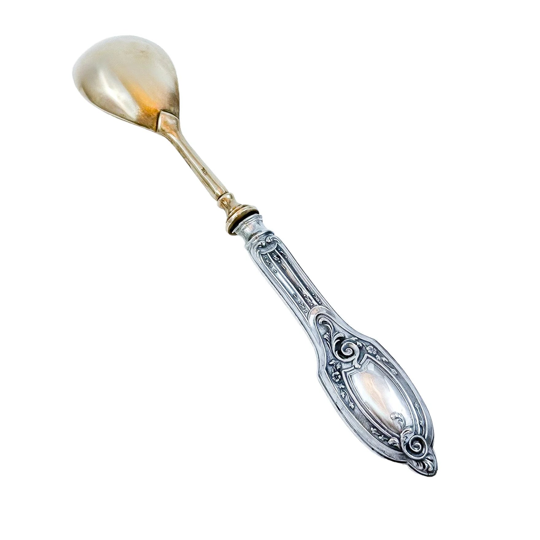Cased 1940's Portuguese silver salad serving fork and spoon in original presentation box