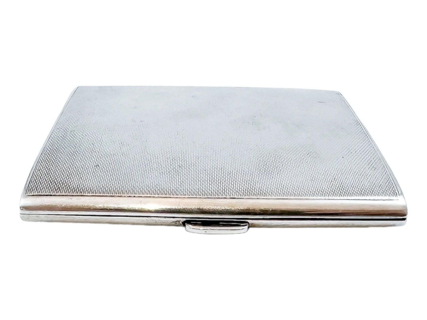 Large Art Deco George V engine-turned cigarette case with gold washed interior