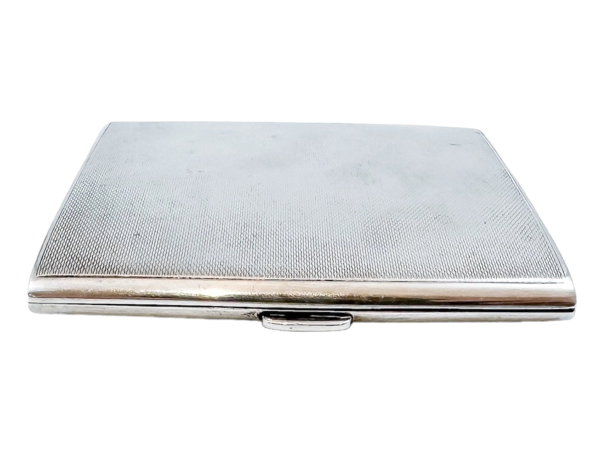 Large Art Deco George V engine-turned cigarette case with gold washed interior