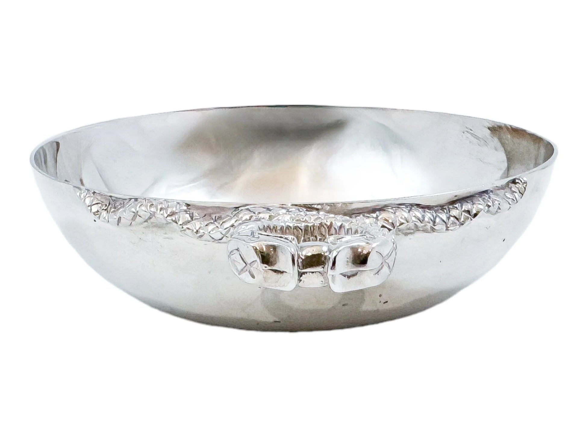 Elizabeth II sterling silver wine taster / sommelier cup with twin serpent handle