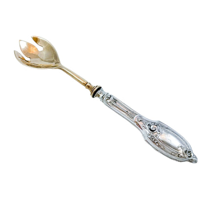 Cased 1940's Portuguese silver salad serving fork and spoon in original presentation box