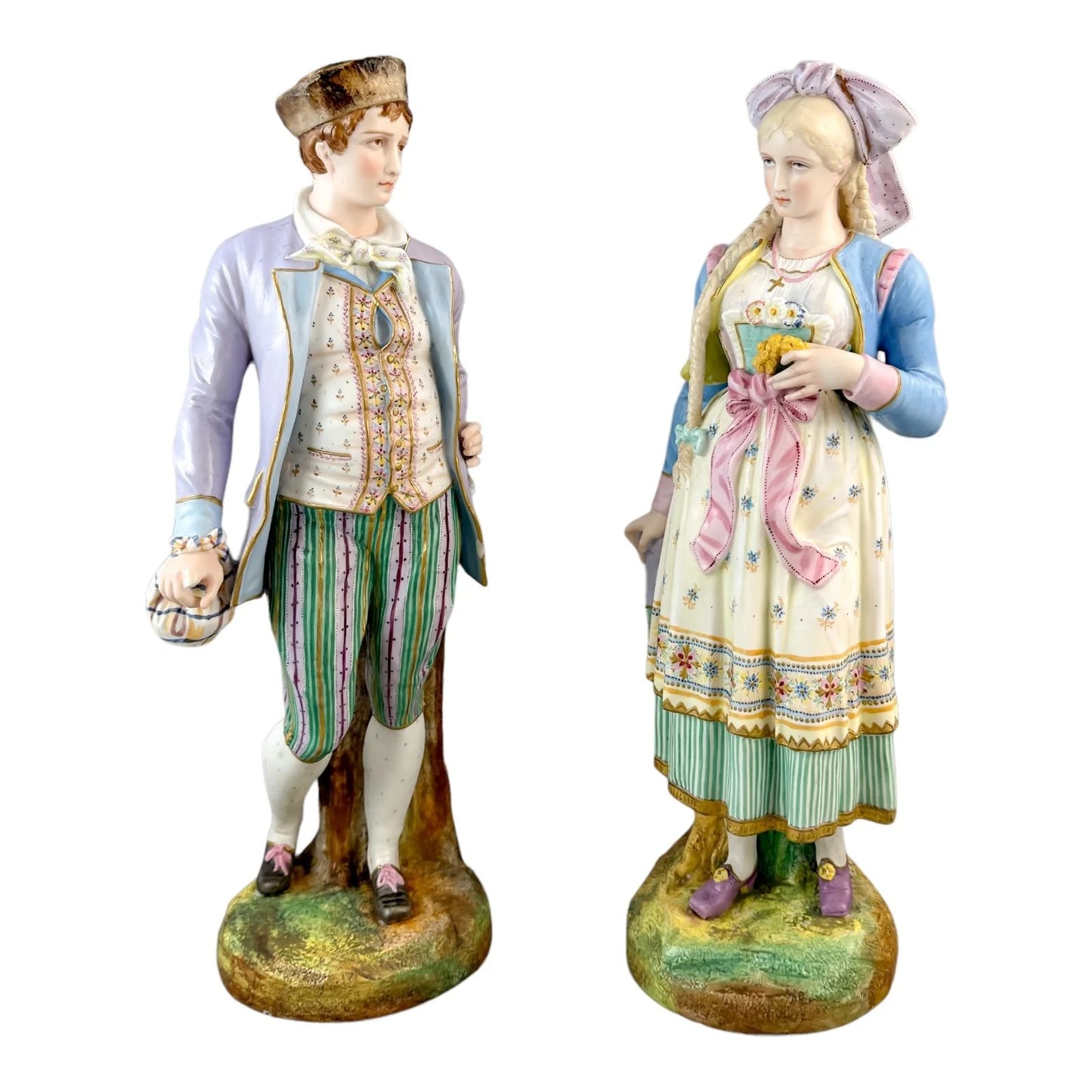 French 1870's Louis Philippe Limoges bisque porcelain figural pair