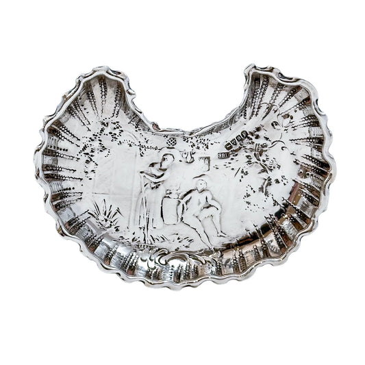 1890's Hanau silver Karl Kurz Silberwarenfabrik crescent bonbon basket / trinket dish