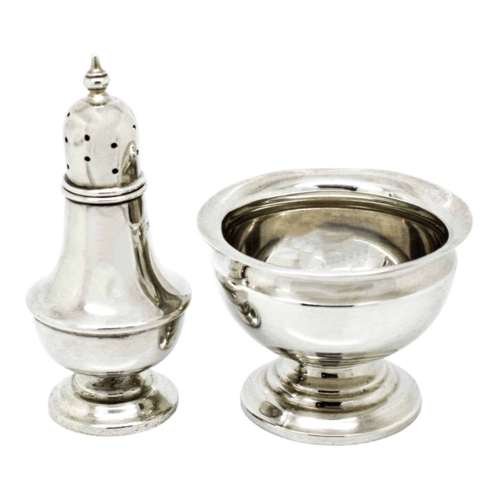 Edwardian Chester sterling silver egg cup and salt shaker