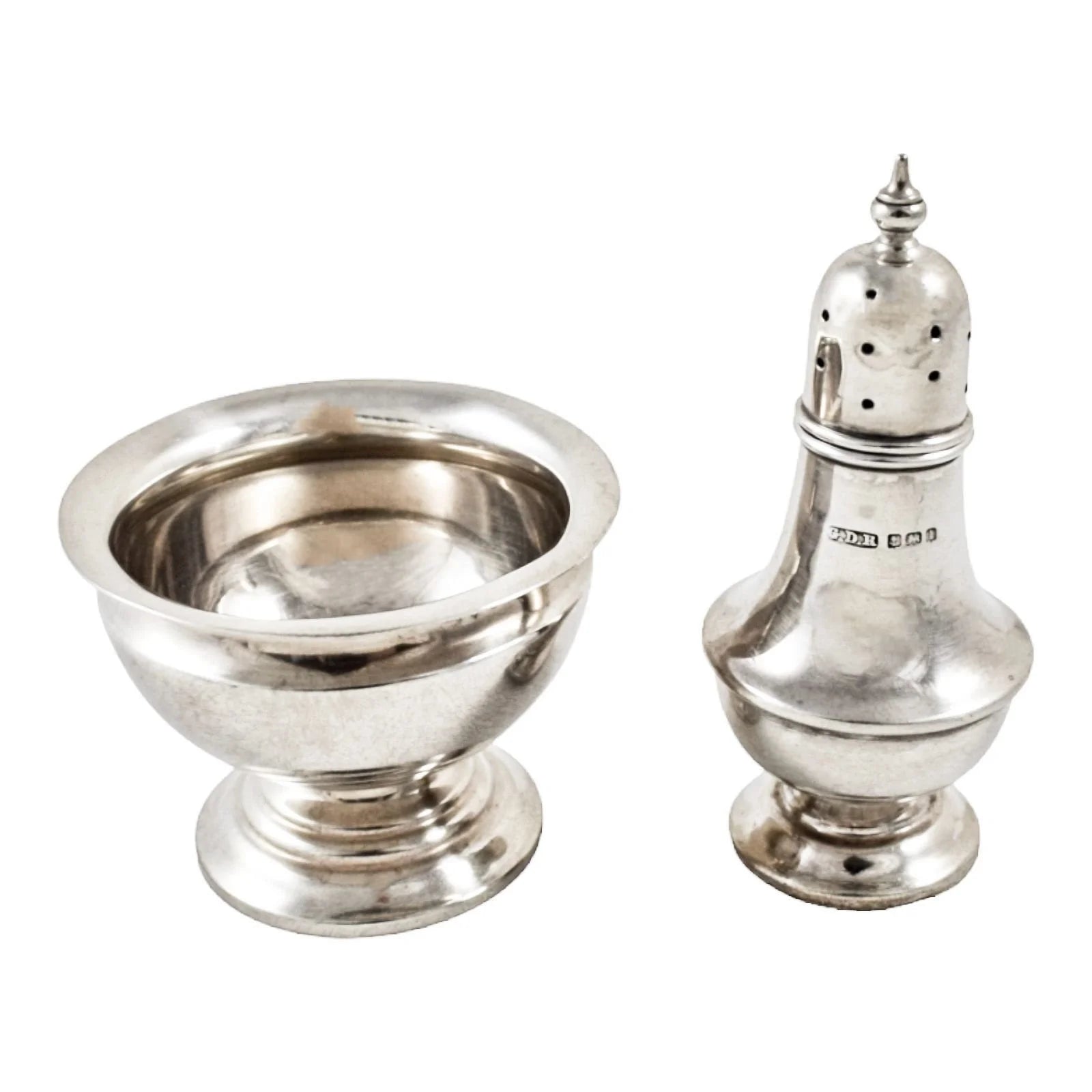 Edwardian Chester sterling silver egg cup and salt shaker