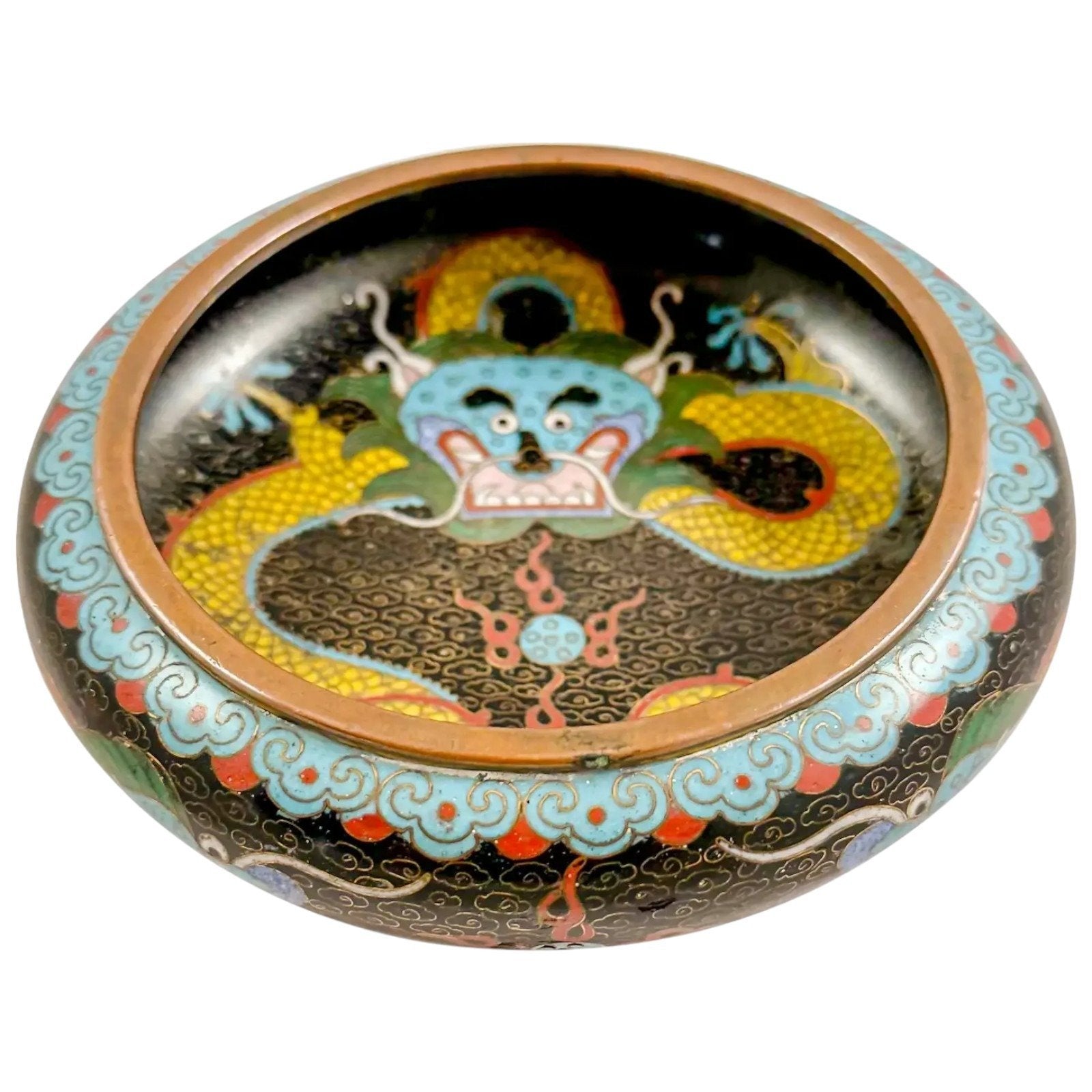 Qing dynasty Chinese dragon cloisonné enamel brush washer bowl