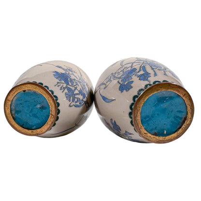 Pair of Meiji era Japanese cloisonné vases, blue chrysanthemum on grey
