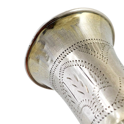 1920's George V Joseph Zweig gilt sterling silver pair 2 Jewish Kiddush wine cups, engraved wrigglework