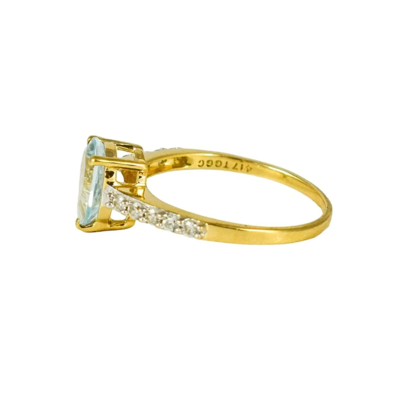 10ct yellow gold with pear-shaped aquamarine and diamonds dress ring, size P 1/2