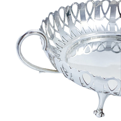 Edwardian silver plated pierced two-handled round centrepiece fruit bowl basket