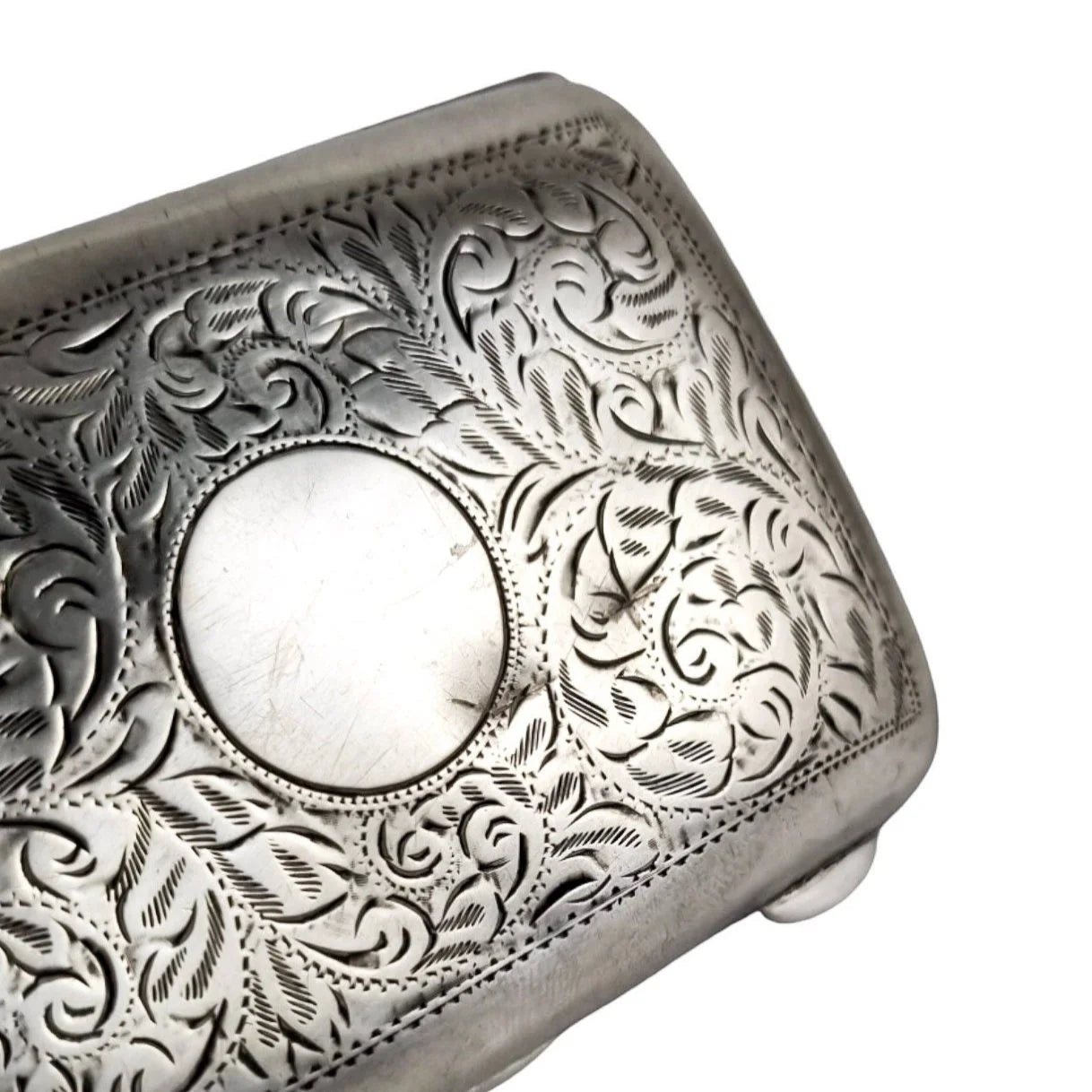 Art Nouveau sterling silver gilded ladies cigarette case with scrolls, vacant cartouche; William Neale
