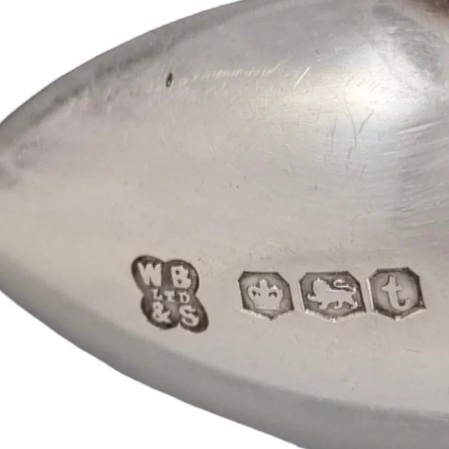Art Deco sterling silver set 6 demitasse coffee spoons with reeded handles, William Bruford