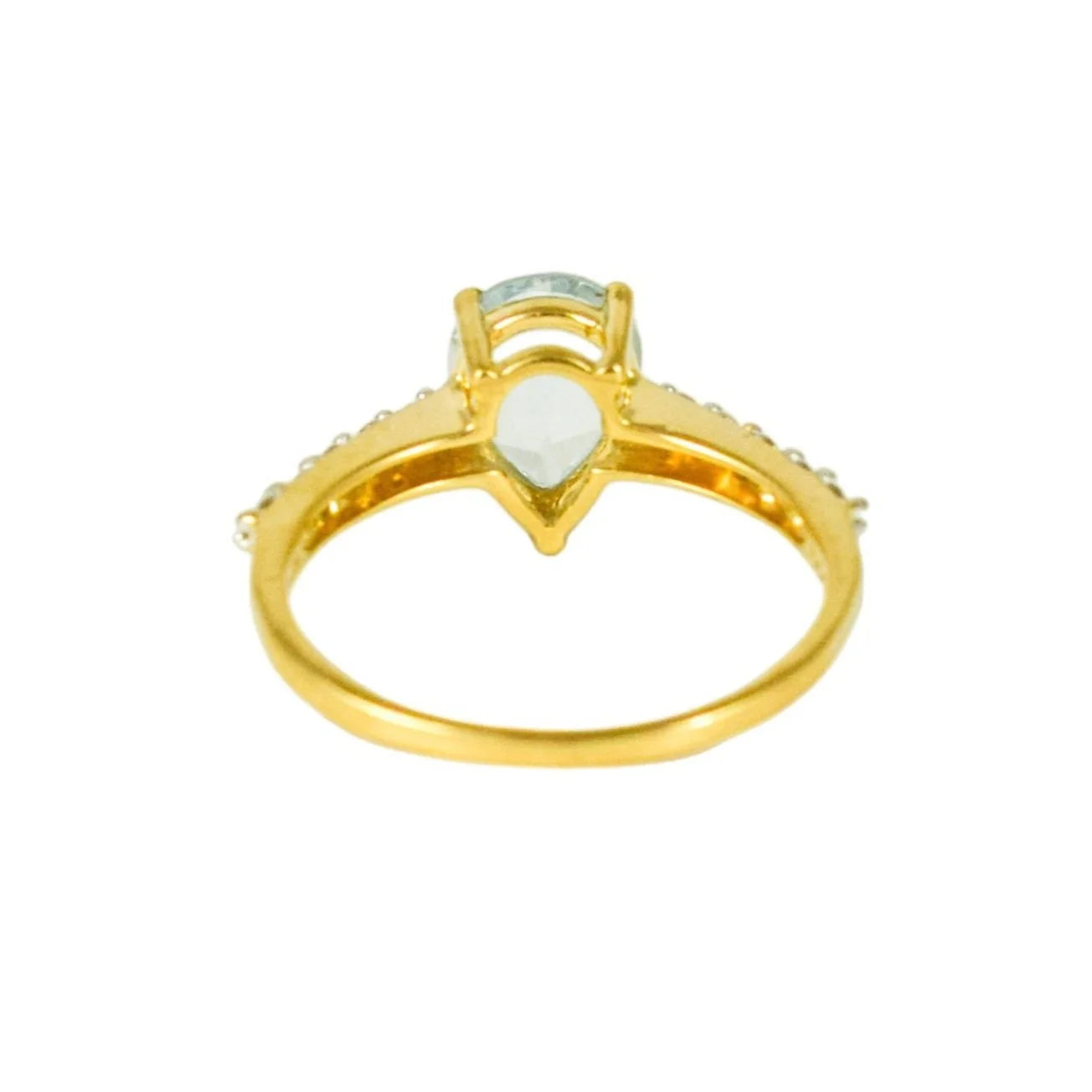 10ct yellow gold with pear-shaped aquamarine and diamonds dress ring, size P 1/2